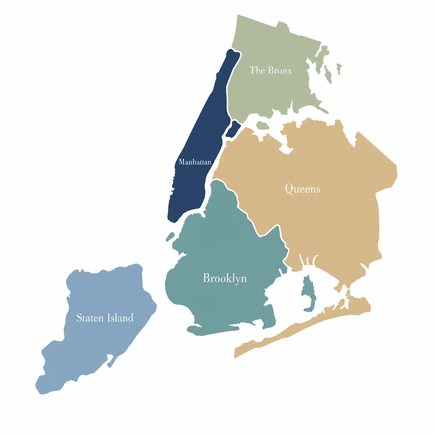Illustrated map of New York City's five boroughs